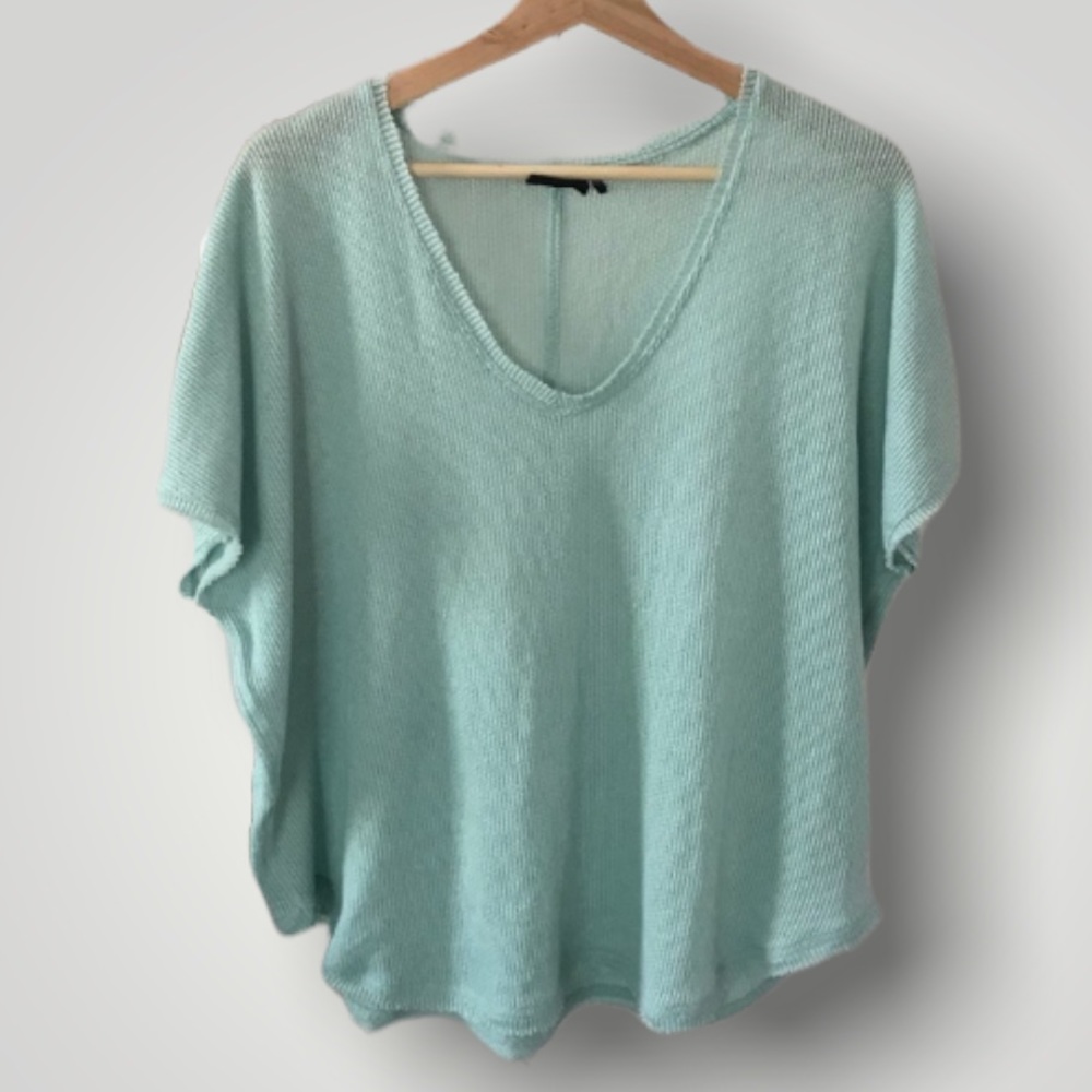 Urban Outfitters • Teal Green Slouchy Loose Knit Short Sleeve Top